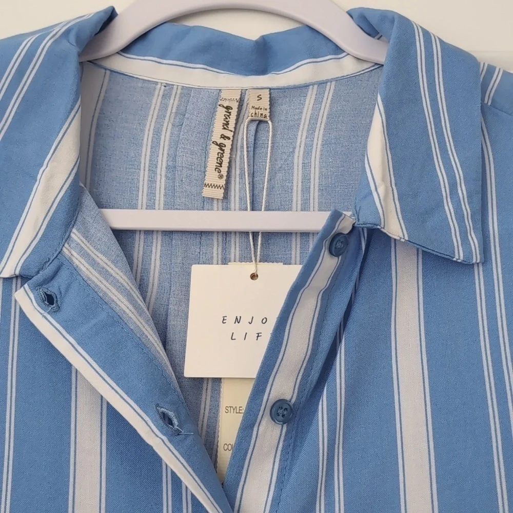 NWOT Striped Button Up Work Shirt - Picture 2 of 4